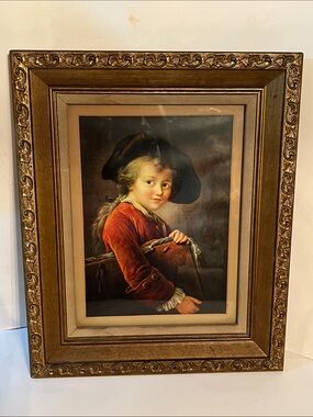 Framed François, Hubert Drouais , vintage print  Le Jeune young student. 17”X13”